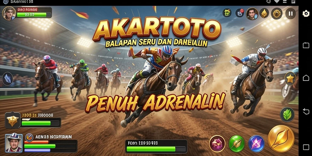Screenshot gameplay AKARTOTO yang menampilkan balapan mendebarkan dan mobil keren.
