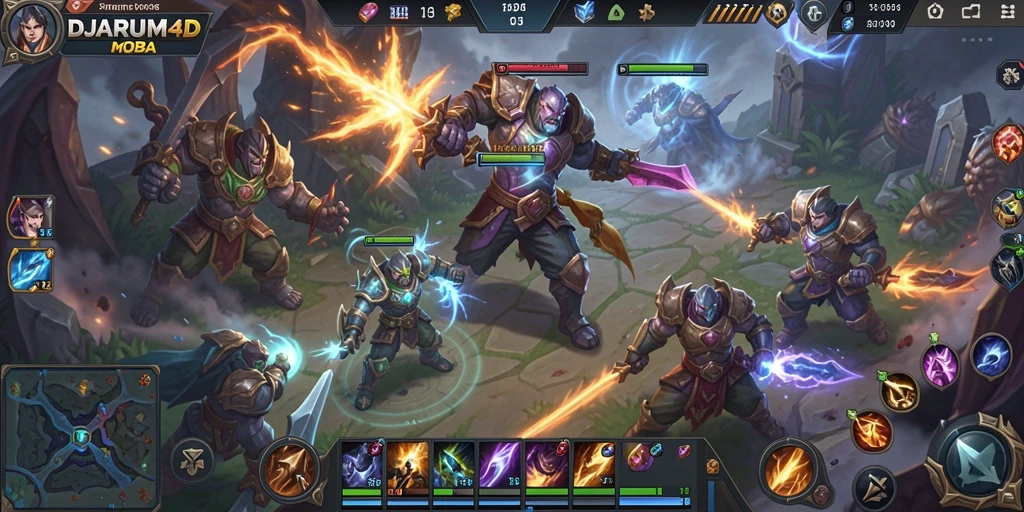 Tampilan gameplay seru DJARUM4D dalam arena MOBA.