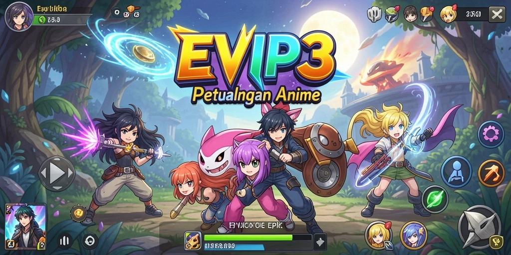 Tampilan gameplay seru dengan karakter anime favorit.