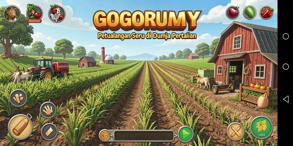 Tampilan gameplay seru di dunia pertanian GOGORUMMY.