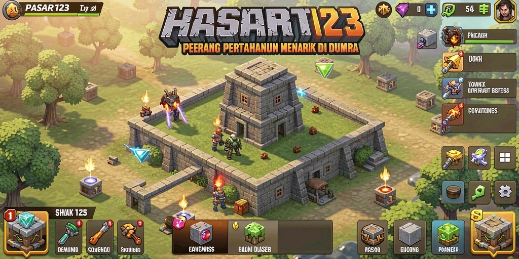 Tangkapan layar PASAR123 menampilkan aksi pertahanan menara yang mendebarkan.
