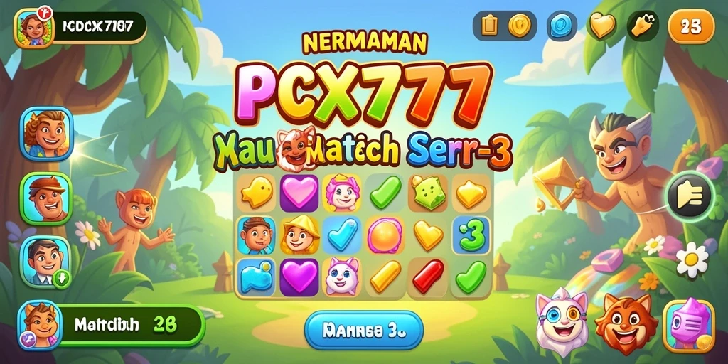 Tampilan gameplay Match-3 PCX777 yang menarik dan berwarna-warni.