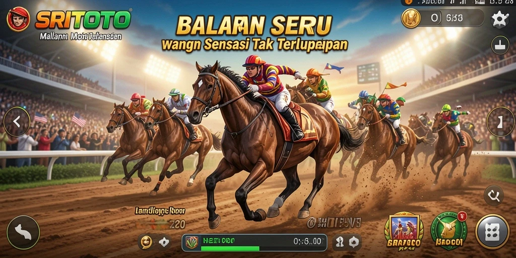 Screenshot gameplay SRITOTO menampilkan balapan yang mendebarkan dan mobil mengesankan.